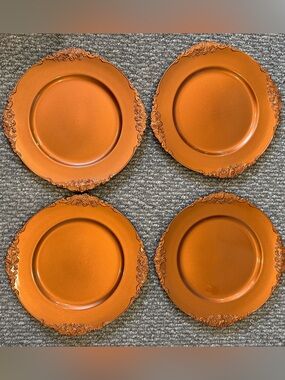 Amscan Ornate Orange Charger Plates - Set of 4